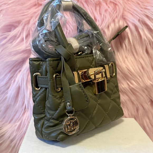 Badgley Mischka Olive Quilted Mini Bag with Gold Accent - Picture 4 of 4